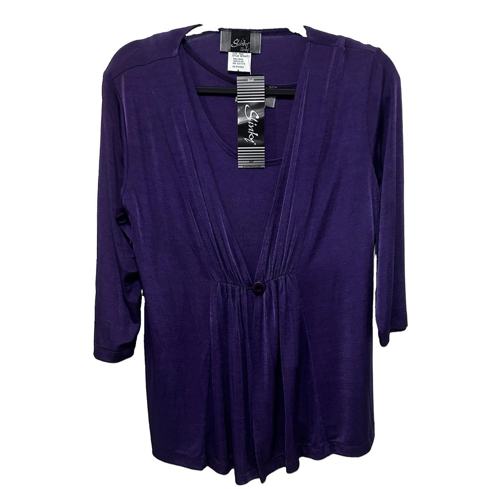 NWT Slinky Brand 2 Pc Set Cardigan Tank Top Purple Knit Travel Women Large Small